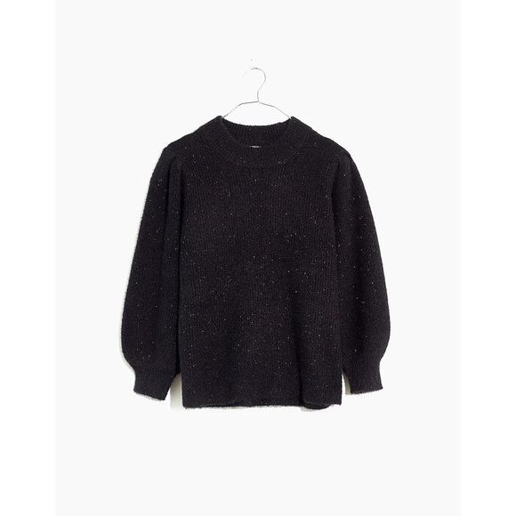 Madewell • Eaton Puff-Sleeve Pullover Sweater black sparkly fuzzy cropped - Picture 3 of 12